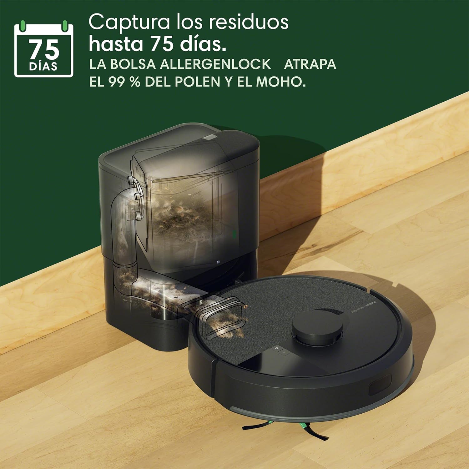 iRobot Roomba 105 Combo y Base AutoEmpty con autovaciado de 75 días, Aspirador y friegasuelos, Clearview LiDAR, 7000Pa,120 mins, SmartScrub, Evita obstáculos,Recarga y reanuda,App, 3 Modos Limpieza_N