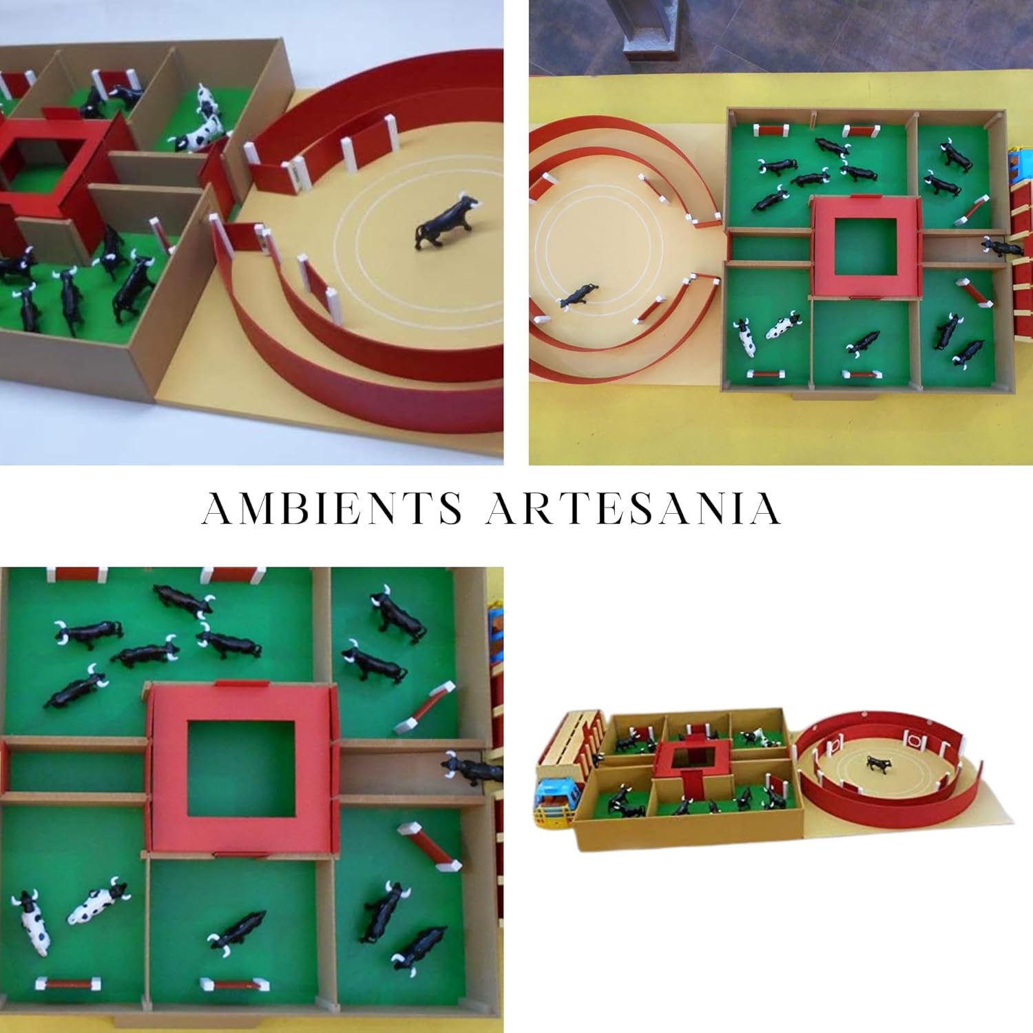 Conjunto de Camión, Toriles y Plaza de Toros - Juego Taurino para Niños +3 Años con 18 Toritos y 2 Mansos - Fabricado en España - Hecho a Mano - AMBIENTS ARTESANÍA TAURINA