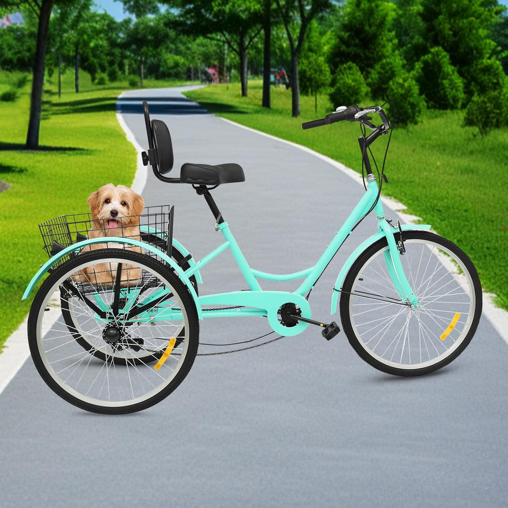 MccoMMon Triciclo de 24 pulgadas para adultos, 3 ruedas, triciclo de 7 velocidades, altura ajustable, bicicleta de carga para adultos, ancianos y mujeres
