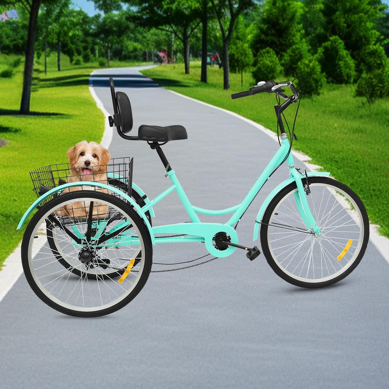 MccoMMon Triciclo de 24 pulgadas para adultos, 3 ruedas, triciclo de 7 velocidades, altura ajustable, bicicleta de carga para adultos, ancianos y mujeres