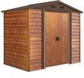 Outsunny Caseta de Jardín Exterior 3 m² 235,7x152x208,7 cm Cobertizo de Jardín Exterior Metálica con 2 Puertas Corredizas y 4 Ventanas para Almacenamiento de Herramientas Efecto Madera Natural y Café