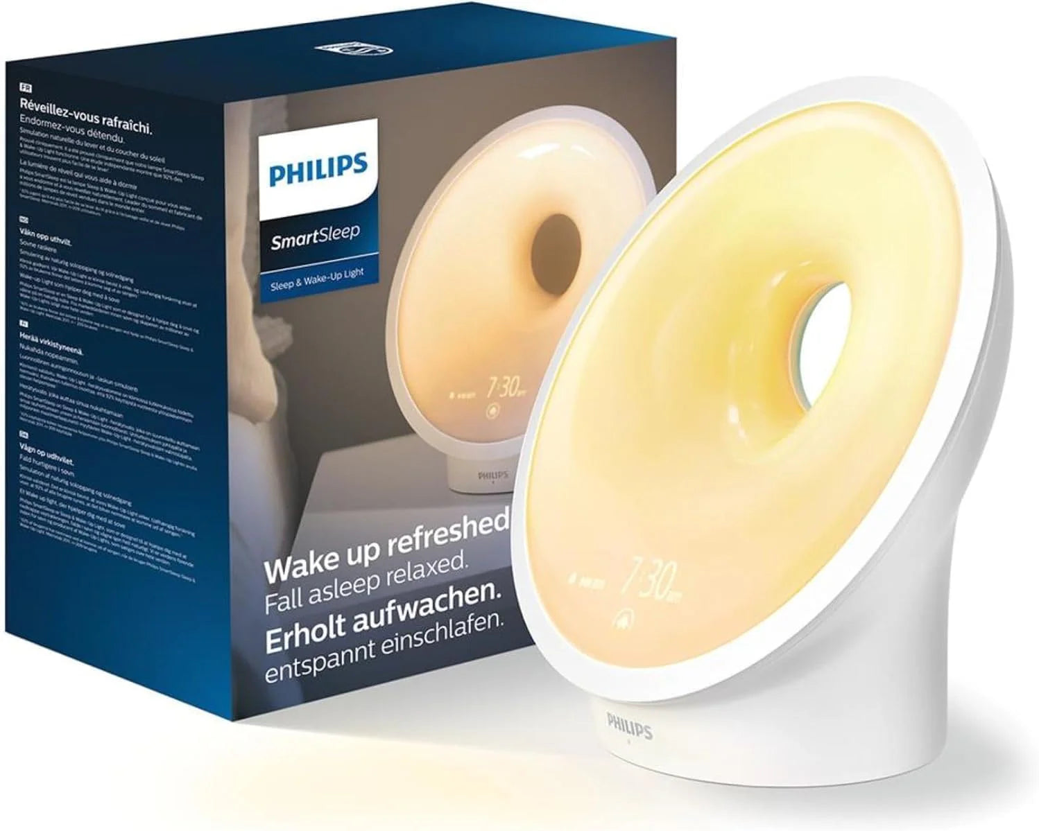 Philips Wake-up Light HF3651/01 Natural Light Alarm Clock, Multiple Lights and Sounds, Midnight Light and FM Radio, with Mobile Charger, Plastic, White, 12 x 19 x 19 cm, 1 kg
