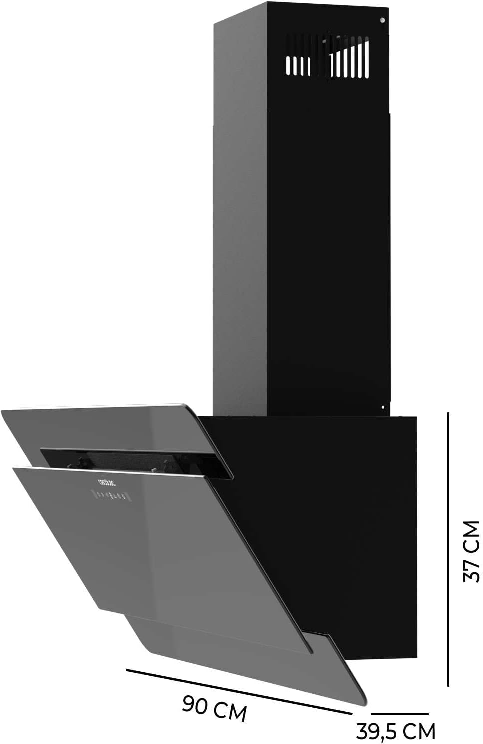 Cecotec Campana Decorativa 90 cm Flux Dt 908000 Glass Black A++. Vidrio Negro, 800M3/H de Potencia, Motor 210W, A++, Control Táctil, 3 Niveles + Booster, Hand Movement Control