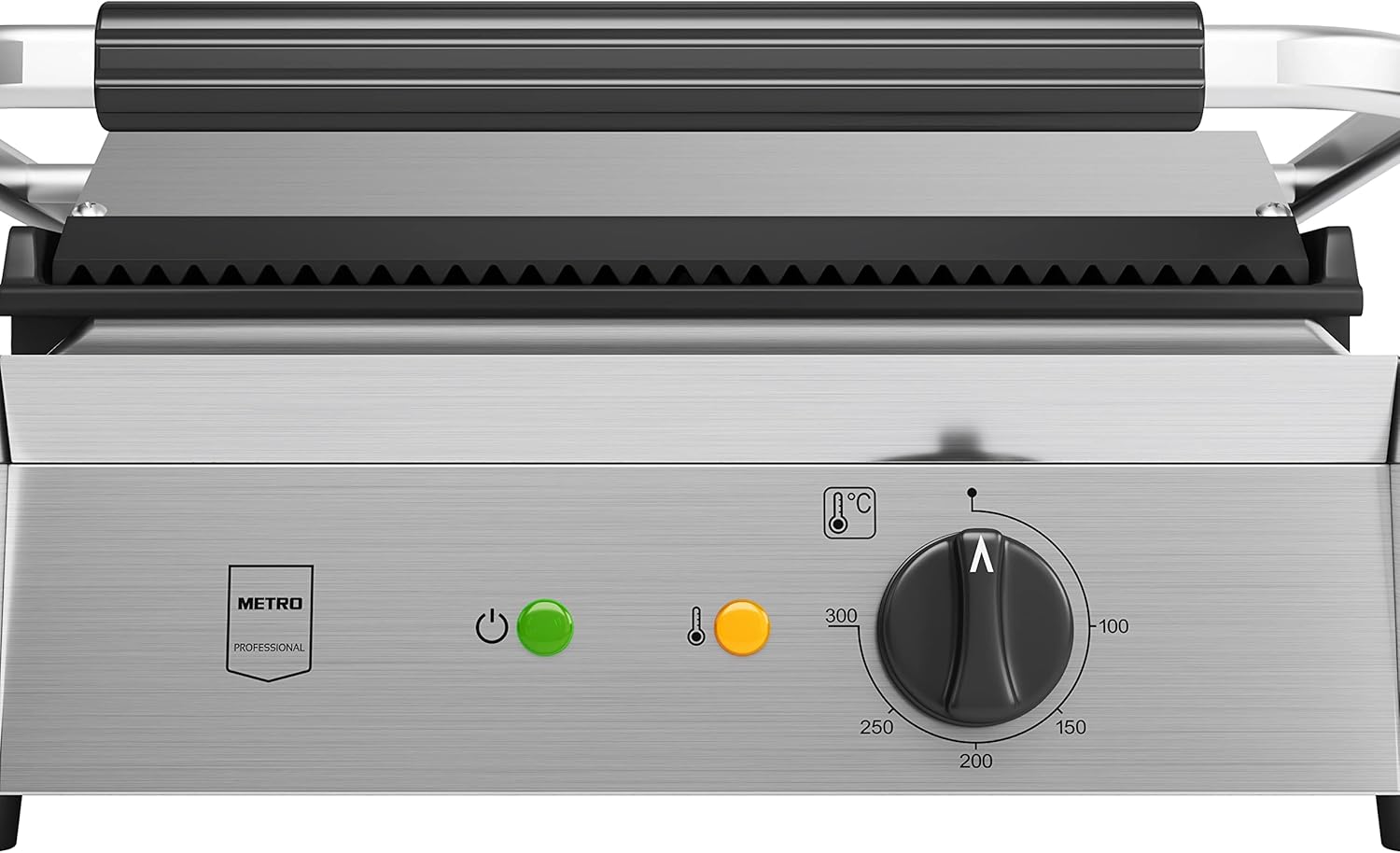 METRO Professional Plancha con Panini grill GPG1202, acero inoxidable, 43 x 36 x 20 cm, temperatura hasta 300°C, 45 paninis cada 60 minutos, plata