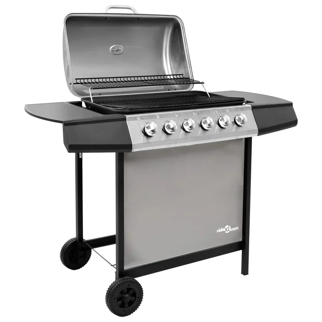 2026 Barbacoa de gas con 6 fogones negro y plateado V0288
