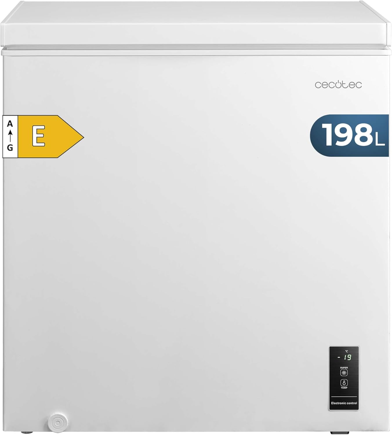 Cecotec Congelador Horizontal 198L Bolero CoolMarket Chest 198P White E. Cesta con Asas, Control Electrónico LED, UltraContact D-Cool, Dual Function, Puerta ZeroG (80º-30º), Fast Freezing, Compacto