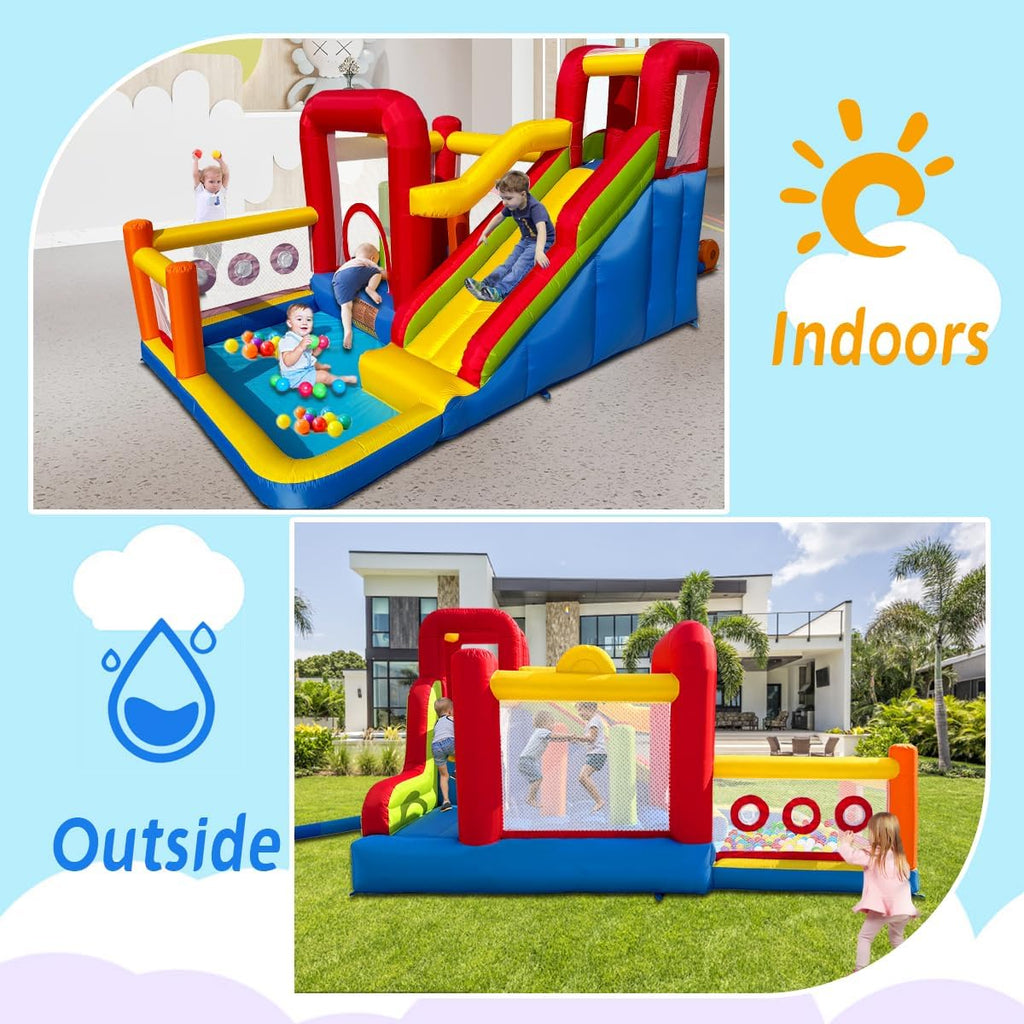 Castillo hinchable infantil con soplador – Multifuncional, red de seguridad, seguro y duradero, perfecto para cualquier temporada, para interior/exterior