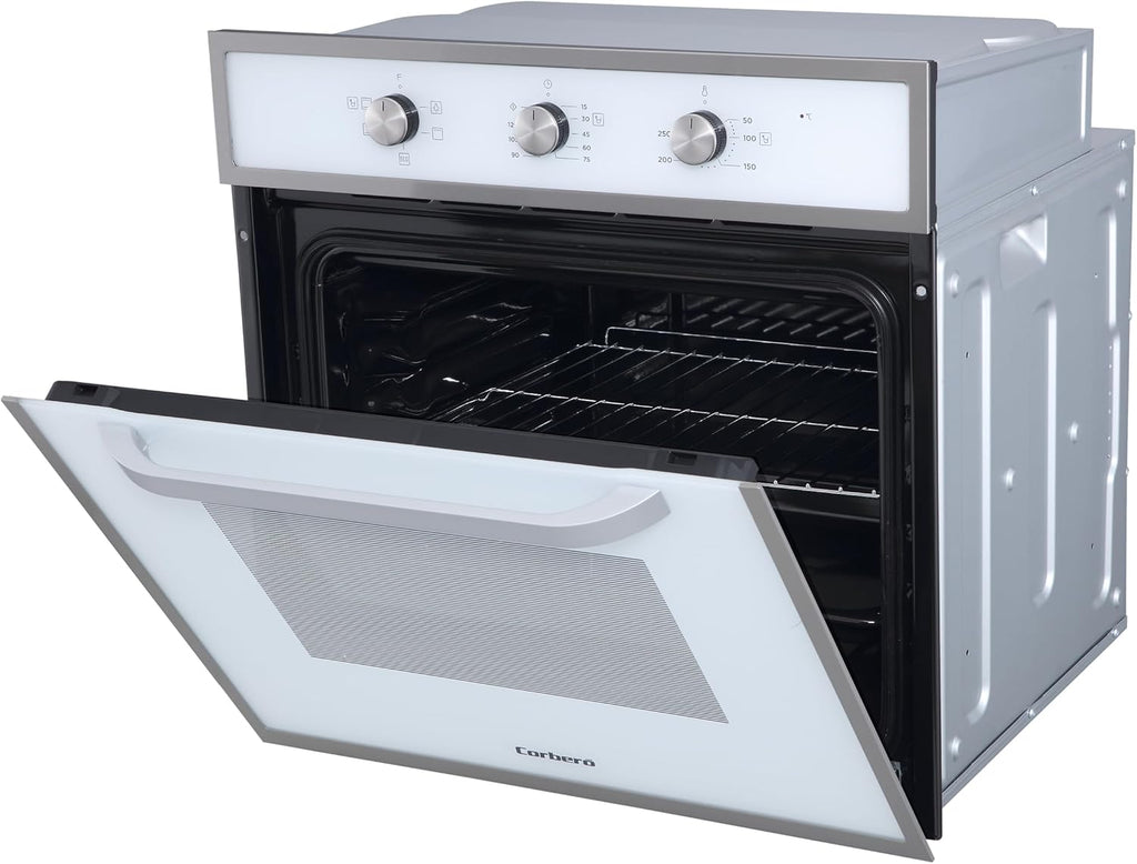 Corberó - Horno convección 70L | CCHM603W | 60x60x58 cm |Convencional con 4 Programas | Luz Interior | Limpieza Hidrólisis | Puerta Doble Cristal | 2100W | Blanco perfil Inox