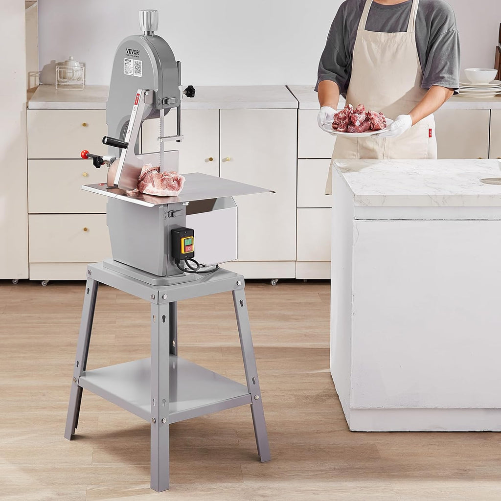 VEVOR Sierra Eléctrica Comercial para Huesos de Carnicero Sierra de Cinta para Huesos 1500 W 300 kg/h Sierra Eléctrica para Carne Congelada y Huesos Espesor 4-200 mm para Restaurante 54x49,5x142 cm