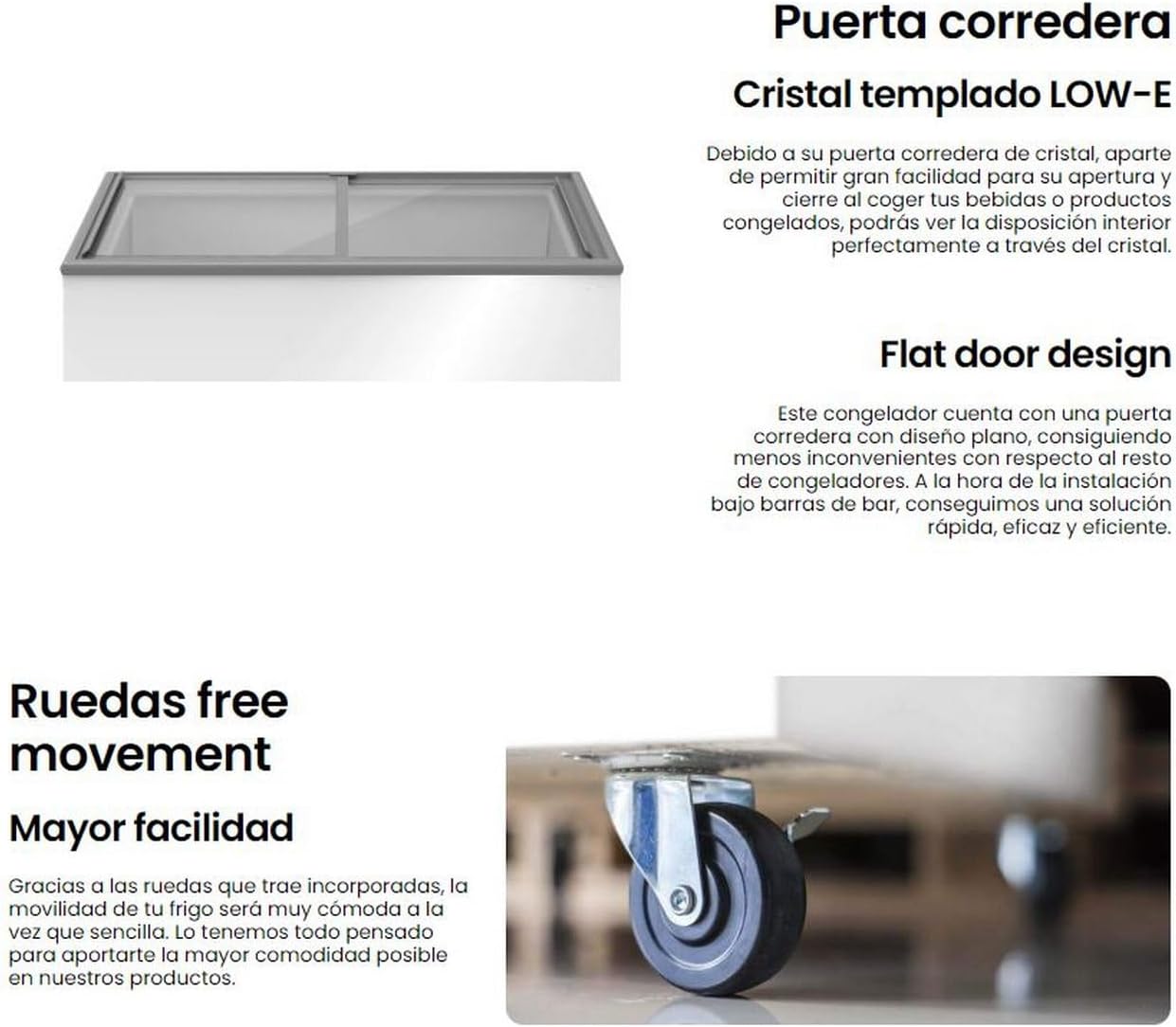 INFINITON Arcon Congelador Industrial FCH-209CC82WEC, 209 Litros, Puerta con diseño Flat door design, Control de temperatura Mecánico, D, Ruedas, Cierre de seguridad con llave