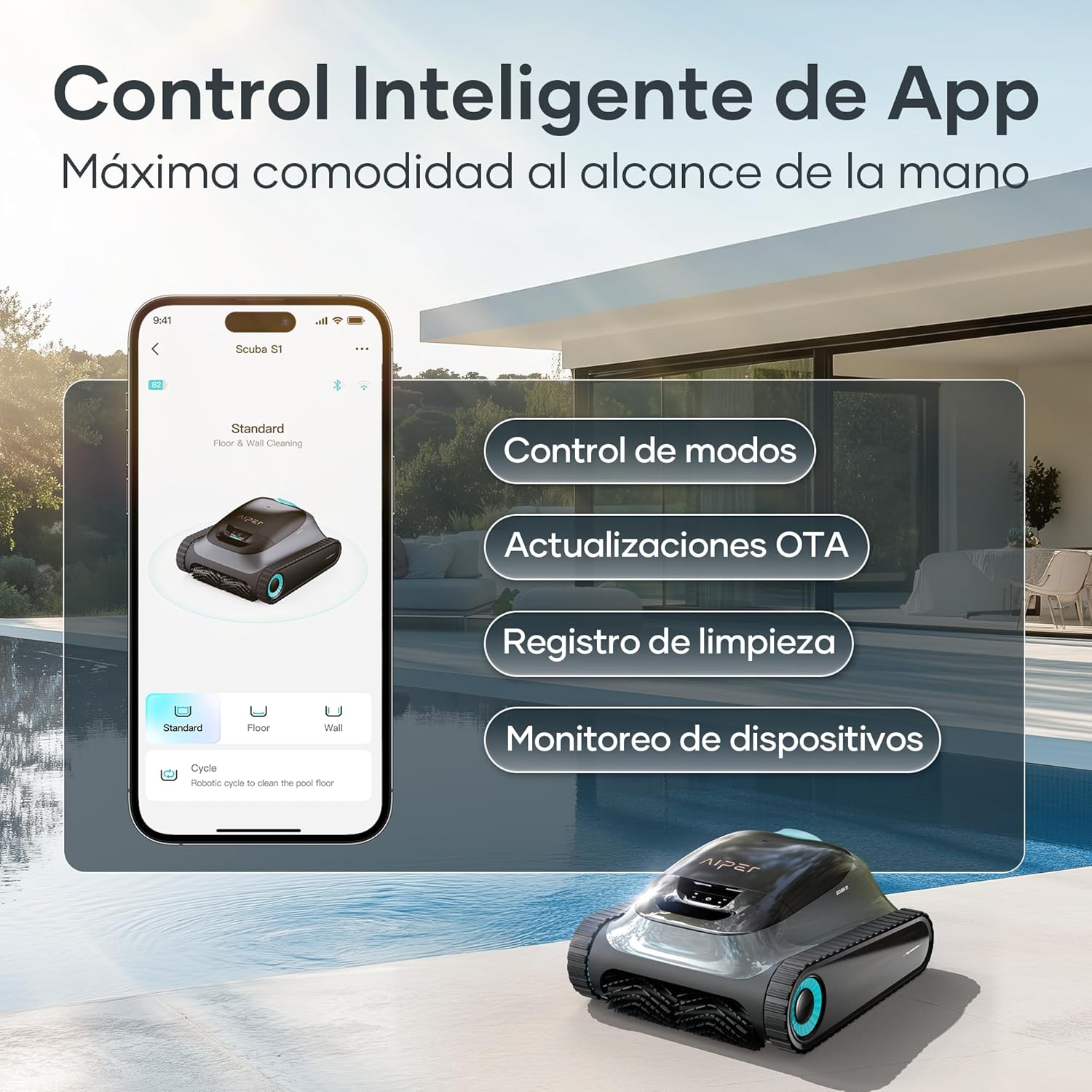 AIPER Scuba S1 2025 Robot Piscina Limpiafondos y Paredes,Aspirador Piscinas Fondos con Batería Mejorada 180 min,Filtración Ultrafina + App y OTA,para Piscinas hasta 150 m²
