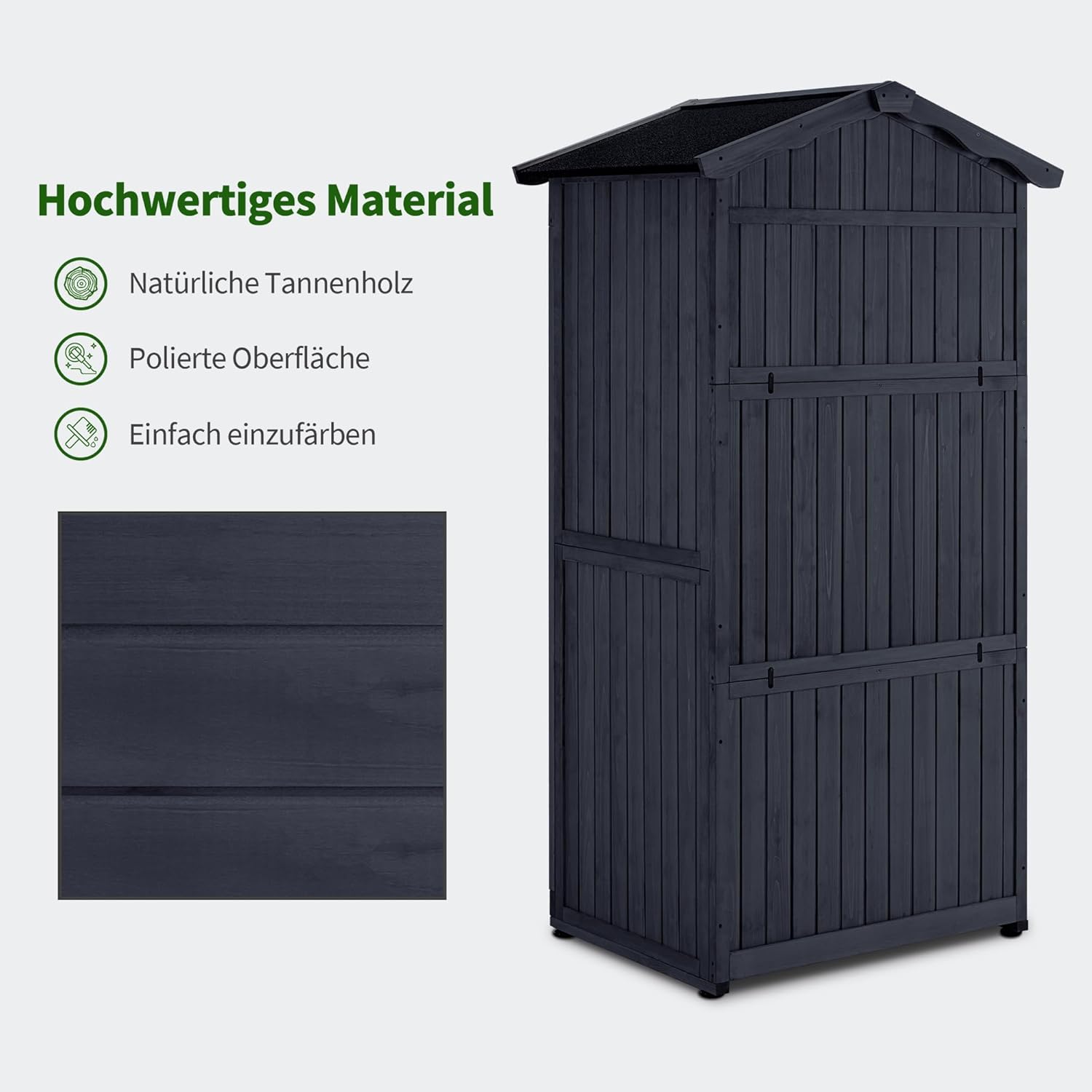 M MCombo Armario de jardín caseta de jardín de Madera Resistente a la Intemperie, Armario Exterior Impermeable con Suelo, para Uso Exterior balcón, 74×99×193 cm (Gris Antracita)