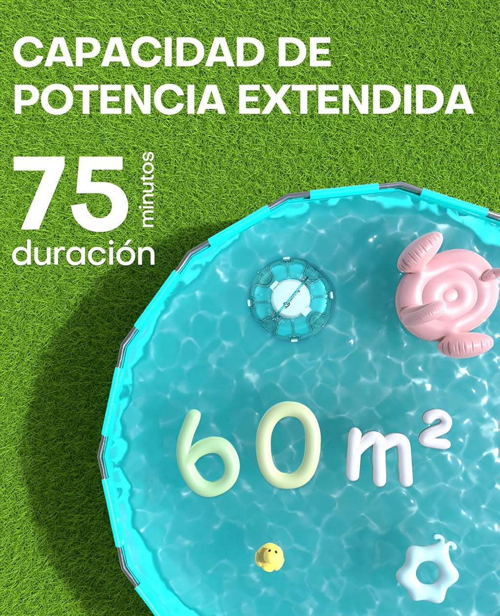 WINNY POOL CLEANER Winny 200 Limpiafondos Piscina, Inalámbrico Robot Limpiafondos Piscina, 75Min Autonomía, Piscinas Desmontables 60m², Doble Filtración, Estacionamiento Auto(Transparente Azul-Blanco)