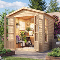 Caseta de Jardín de Madera con Tejas bituminosas Gris A233 x P222 x A233 cm, Oficina Caseta de Madera con Piso, Ventana, Puerta Doble, Cabaña de Jardín, Taller o Estudio de Jardín TIMBELA M351FB