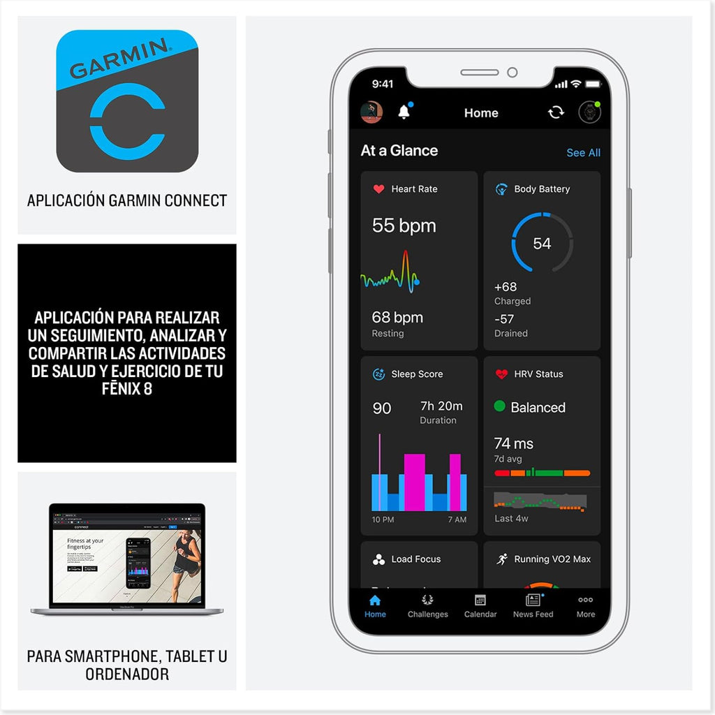 Garmin fēnix 8-51mm - Reloj de Alto Rendimiento GPS Multideporte con Pantalla táctil AMOLED, Linterna LED, Altavoz y micrófono Integrados, Mapas y hasta 29 días de autonomía, Negro