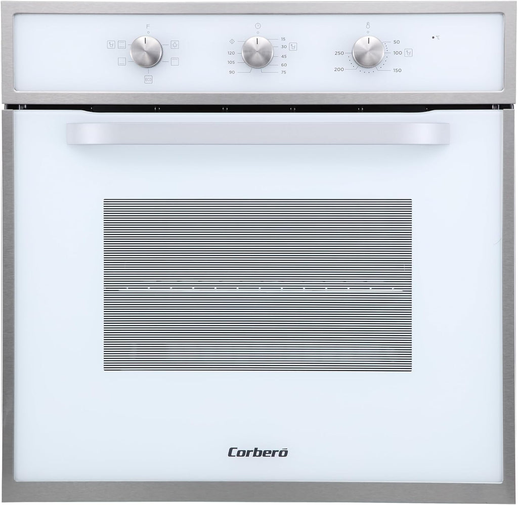 Corberó - Horno convección 70L | CCHM603W | 60x60x58 cm |Convencional con 4 Programas | Luz Interior | Limpieza Hidrólisis | Puerta Doble Cristal | 2100W | Blanco perfil Inox