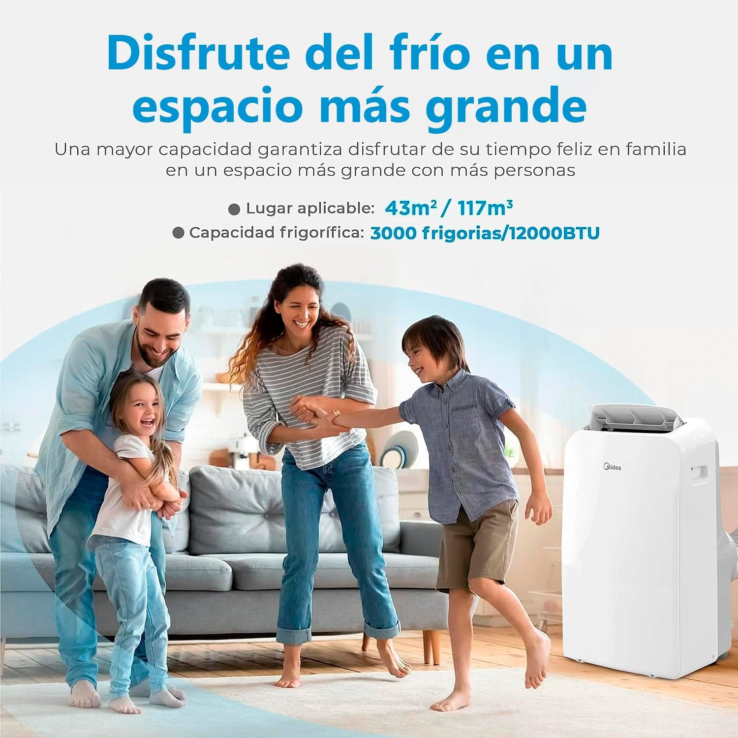 MIDEA Pingüino Aire Acondicionado Portátil 3 en 1 | 3000 Frigorías / 12000 BTU | Air conditioner Silencioso 43m2 - Deshumidificador Ventilador Climatizador 3500 W - 4 modalidades con kit de ventana