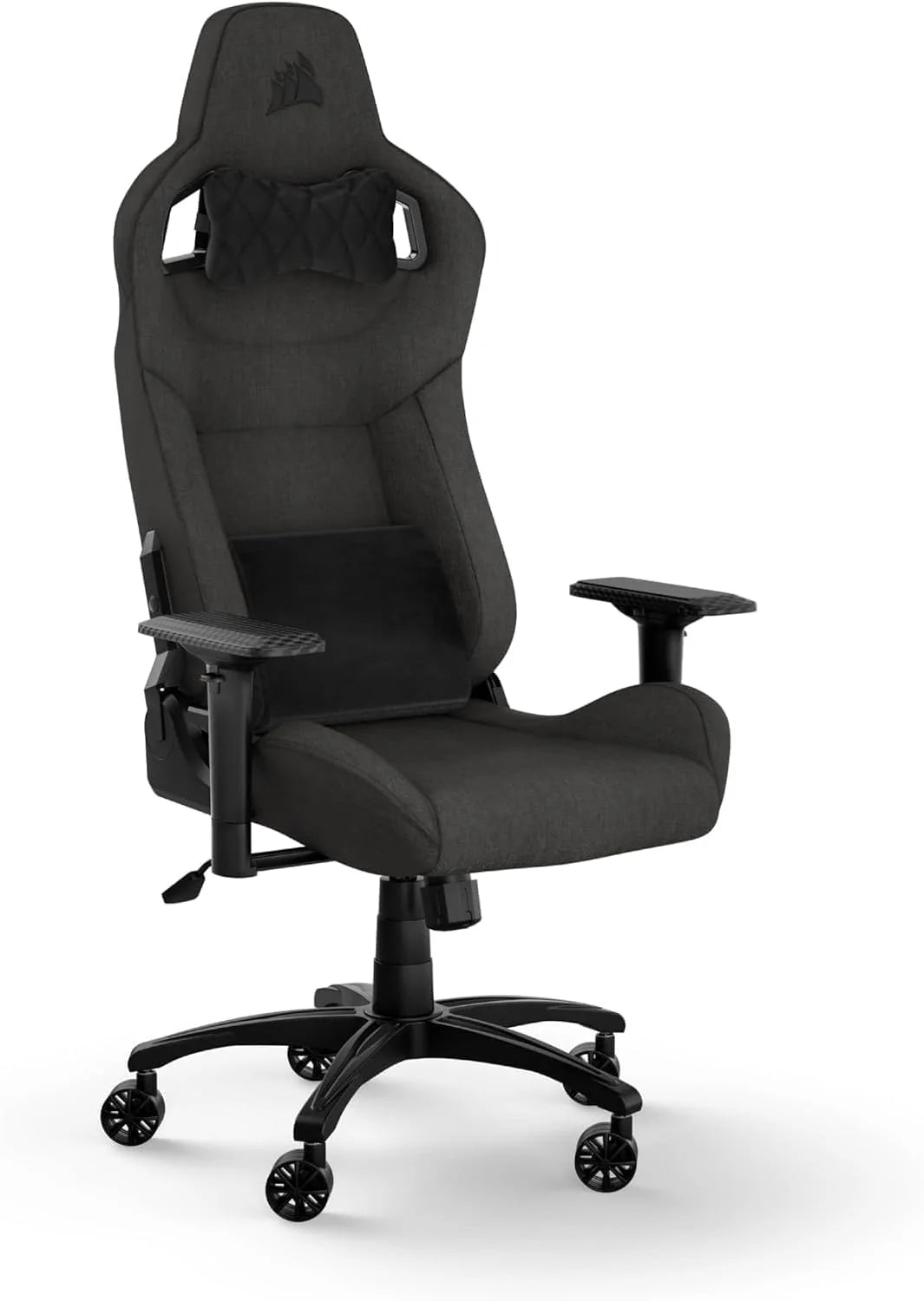 Corsair T3 RUSH Fabric Gaming Chair (2023) – Racing Inspired Design – Soft Fabric Exterior – Padded Neck Pillow and Memory Foam Lumbar Support – Charcoal