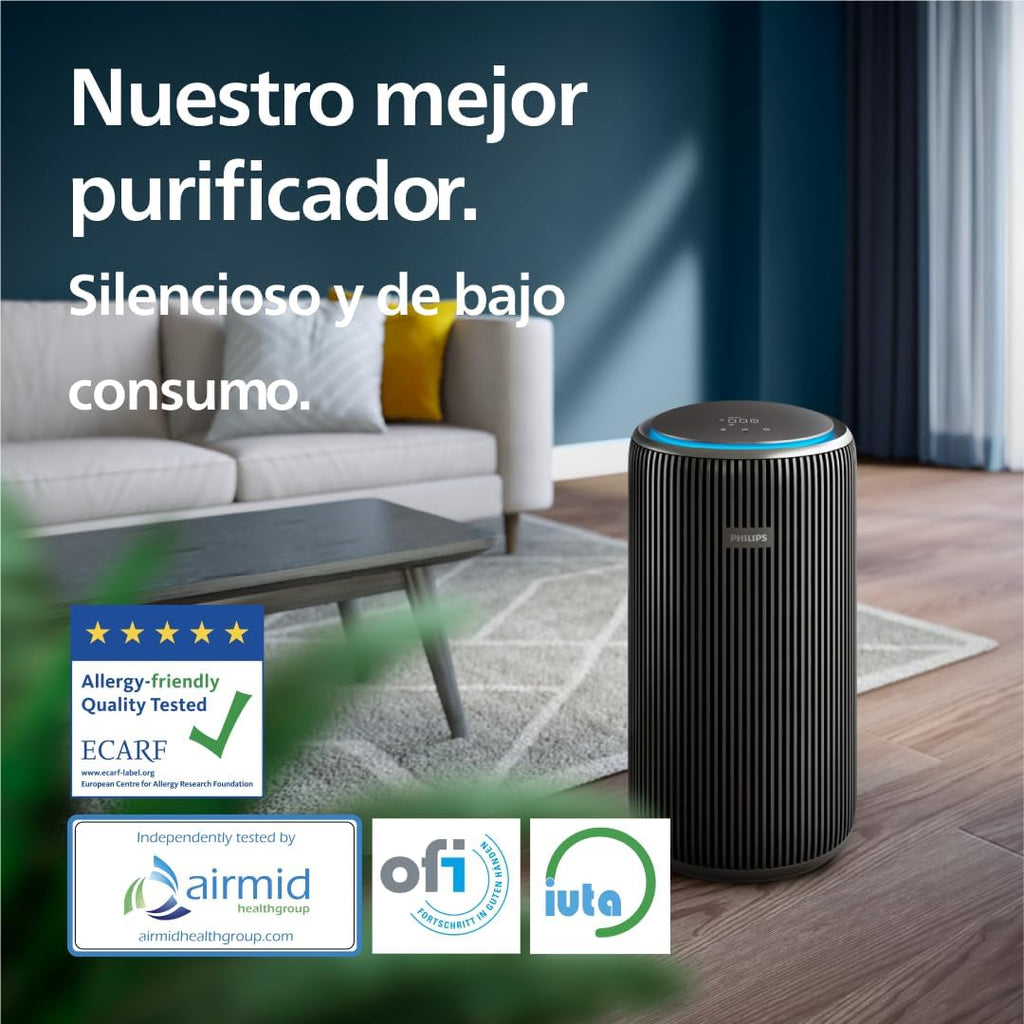 Purificador de aire Serie 4200, HEPA NanoProtect + doble filtro de carbón activo, CADR 600m³/h para 156m², ultra silencioso, inteligente y de bajo consumo (AC4221/11)