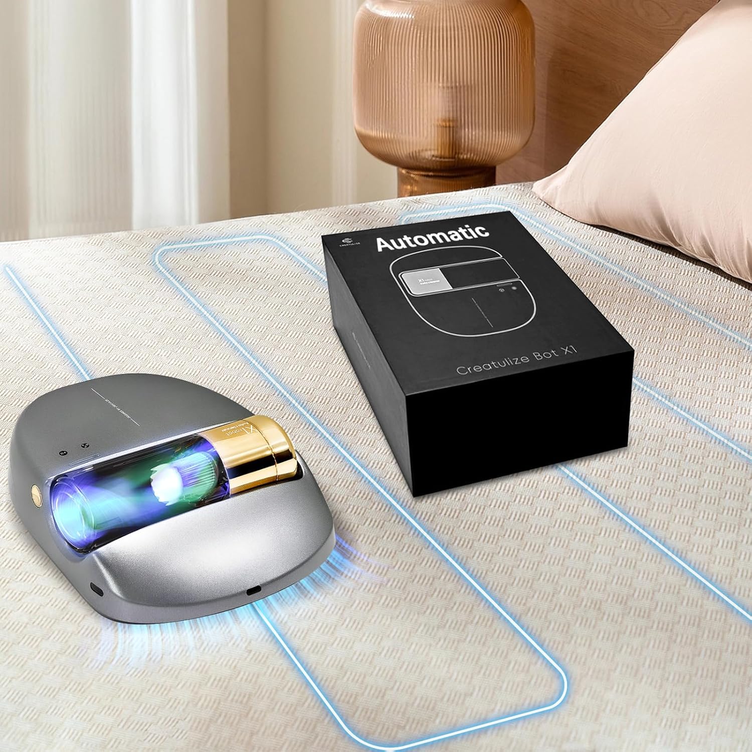 Robot X1, Aspirador de Acaros, Navegación Inteligente, Limpieza Automática de Cama, Manos Libres, Detección de Bordes, Cuatro Modos de Limpieza, 55dB Silencioso, Succión de 14AW