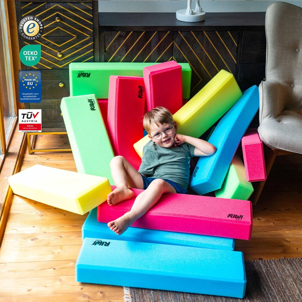 RIWI 24 Bloques de Construcción de Espuma XXL | Grandes y Blandos | Certificación TÜV Austria | Calidad del Jardín de Infancia | Terapia Ocupacional
