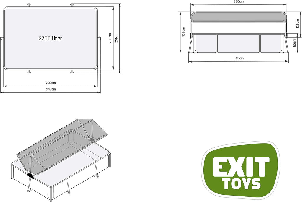 EXIT Toys Wood Pool con Toldo Solar - 300x200x65cm - Piscina de Marco Rectangular Compacta con Bomba de Filtro de Cartucho - Protección UV Óptima - Fácil Acceso - Diseño Único - Marrón