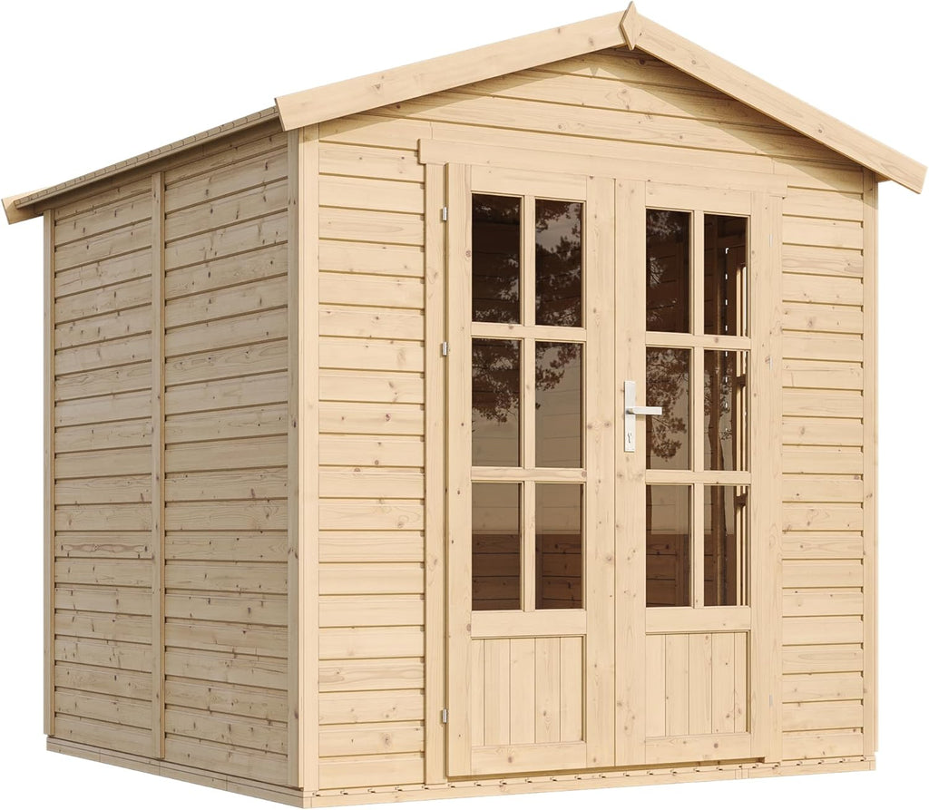 Caseta de Jardín de Madera con Tejas bituminosas Gris A233 x P222 x A233 cm, Oficina Caseta de Madera con Piso, Ventana, Puerta Doble, Cabaña de Jardín, Taller o Estudio de Jardín TIMBELA M351FB