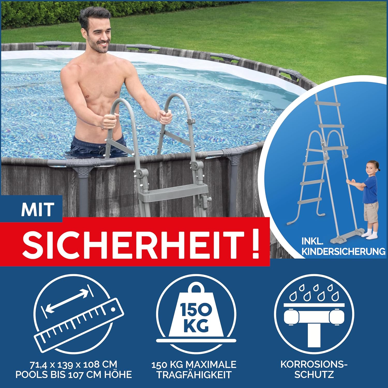 Bestway Steel Pro MAX Frame - Piscina Redonda (366 x 100 cm, Incluye Bomba de Filtro, Efecto Madera)