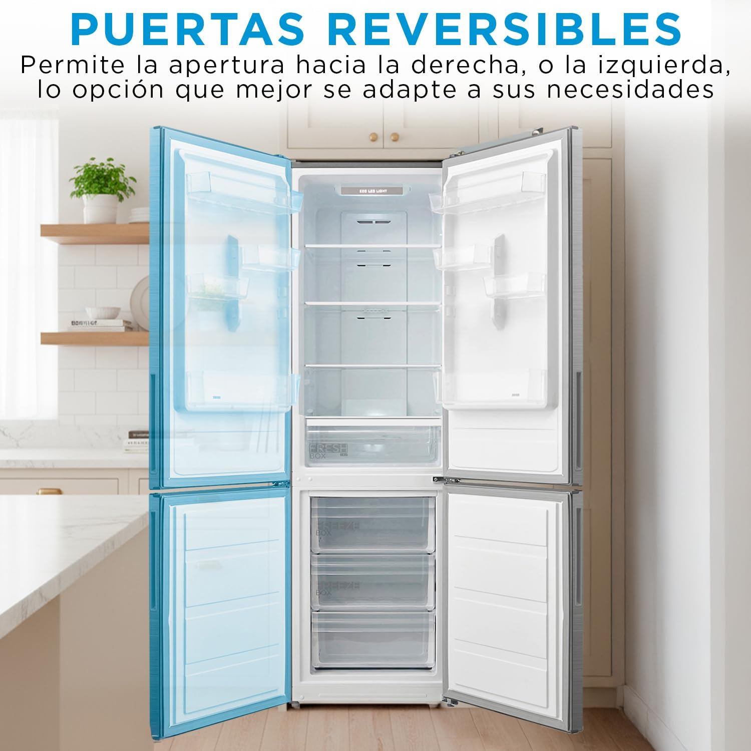 Midea Frigorífico Combi No Frost | 60 cm ancho x 188 alto cm | Inox | Nevera libre instalación 224 L + 86 L Congelador - Refrigerador de bajo consumo con congelador vertical