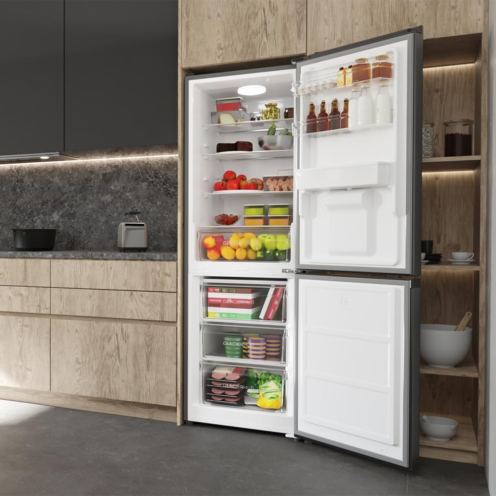 Cecotec Frigorífico Combi 2 Puertas con dispensador de agua Bolero CoolMarket Combi 296 DF WD Dark E. 296L, 60cm de ancho, Funciones FastCooling, FastFreezing y DeFrost, LED interior, Dark Inox