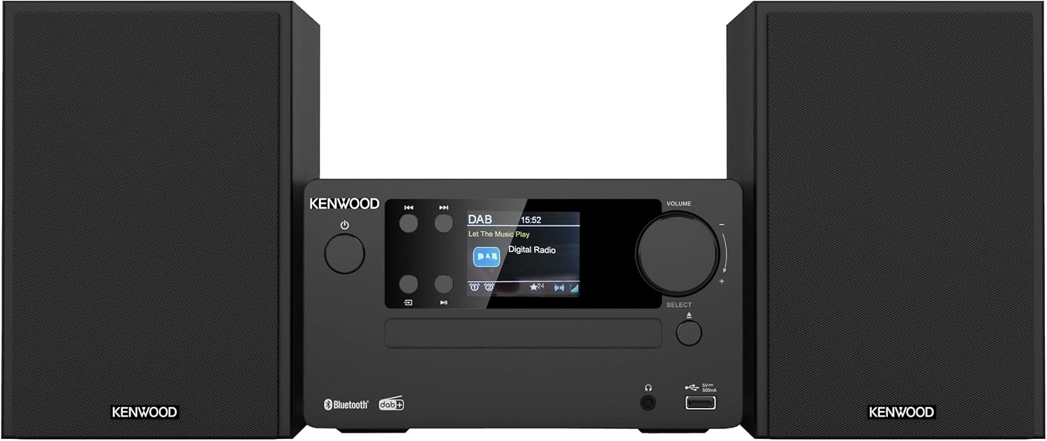 Microcadena HiFi Kenwood M-725DAB-B con CD, USB, Dab+ y Bluetooth Audio-Streaming. Color: Negro - Mini Equipo de Musica para casa