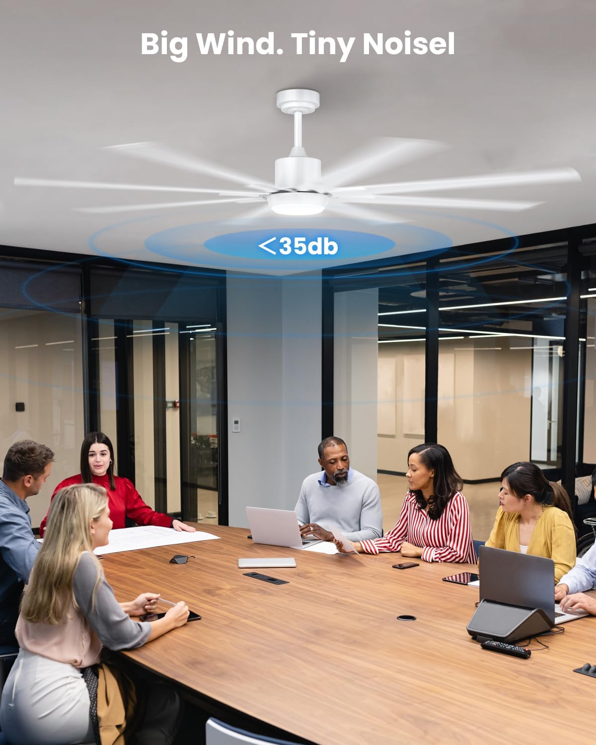 183cm Extra Grande 8 Aspas de Aluminio Ventilador de Techo con Luz y Mando, Silencioso Lampara Ventilador Techo con Reversible Motor DC para Exterior Terraza, Habitación Grande