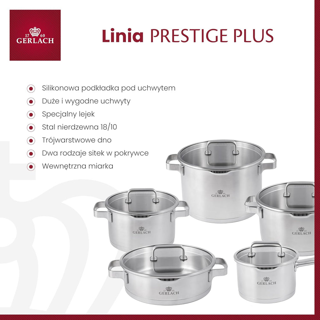 Gerlach Prestige Plus Zestaw Garnków, Srebrny, 10 El.