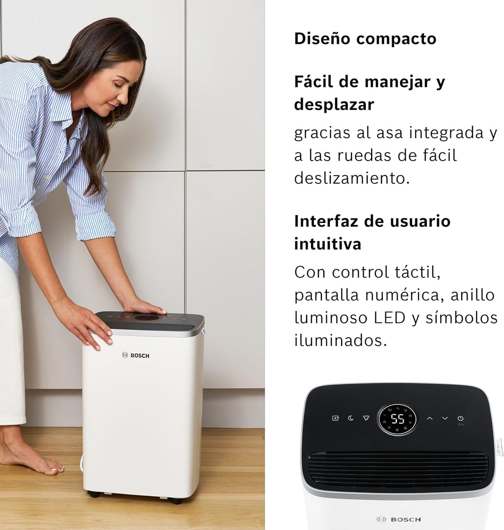Bosch Deshumidificador Dry 4000 - Fácil. Eficiente. Silencioso. Para tu Hogar y Dormitorio - Para Habitaciones de hasta 33 m² - Secado Rápido para tu Colada