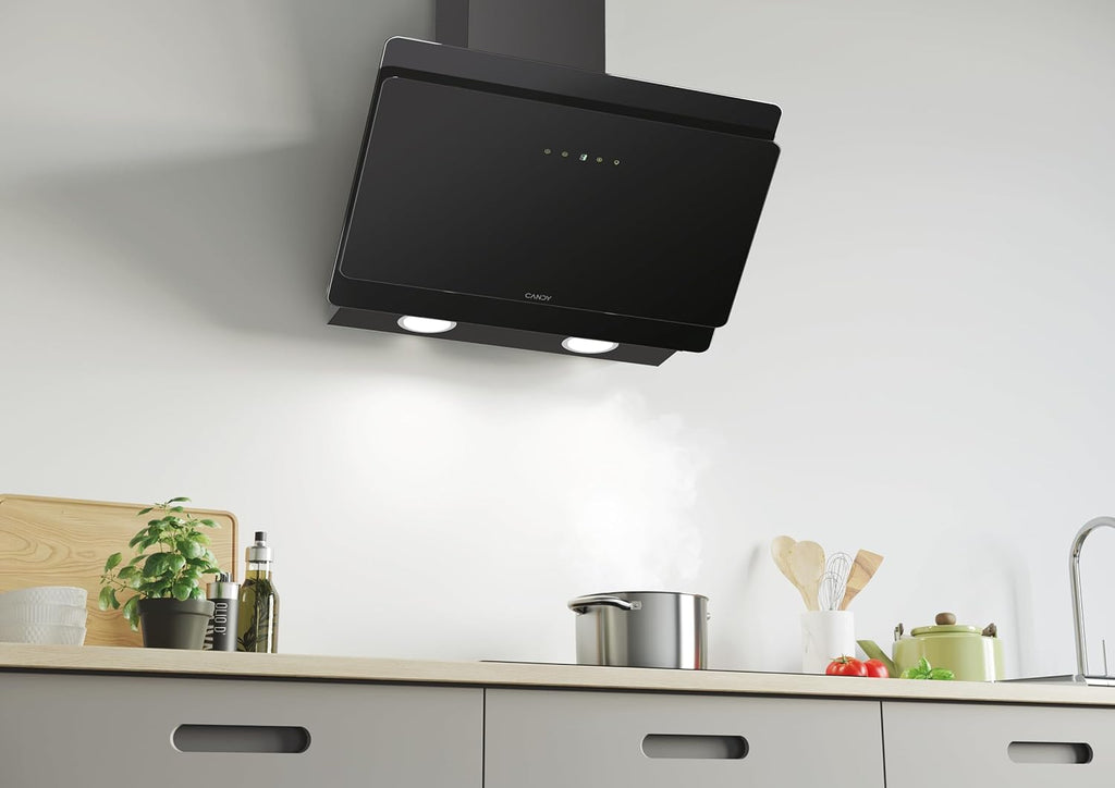 Candy CDG6CBP8B, Campana Decorativa 60 CM, 4 Niveles de Potencia, 611 M3/H, Control táctil, Filtros de Aluminio Antigrasas y Filtros de Carbono Incluidos, Iluminación LED, 62DB, Negro