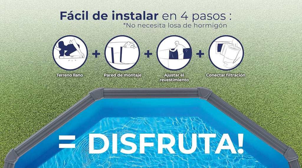 Gre KIT240GF Piscina de Acero Elevada, Redonda con Aspecto Acero Grafito, Piscinas Desmontables para Jardín, 240 x 120 cm, Kea