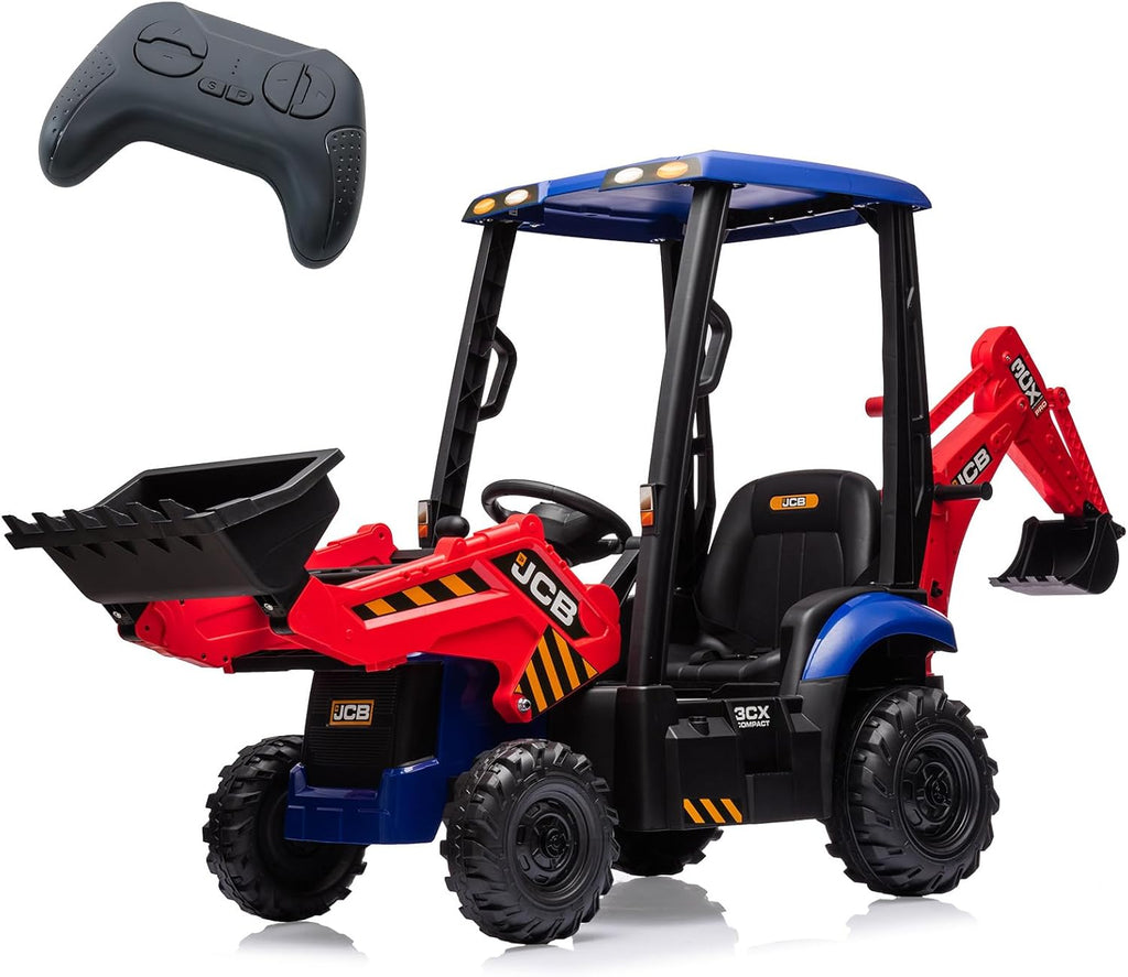 Tractor Eléctrico Infantil 4 En 1 De 12 V Con Excavadora/Buldózer/Techo Desmontable - Control Remoto Parental De 2.4 G, Bocina y Velocidad Ajustable (2-4 Km/h) - Juguete Seguro Para Niños De 3 Años En