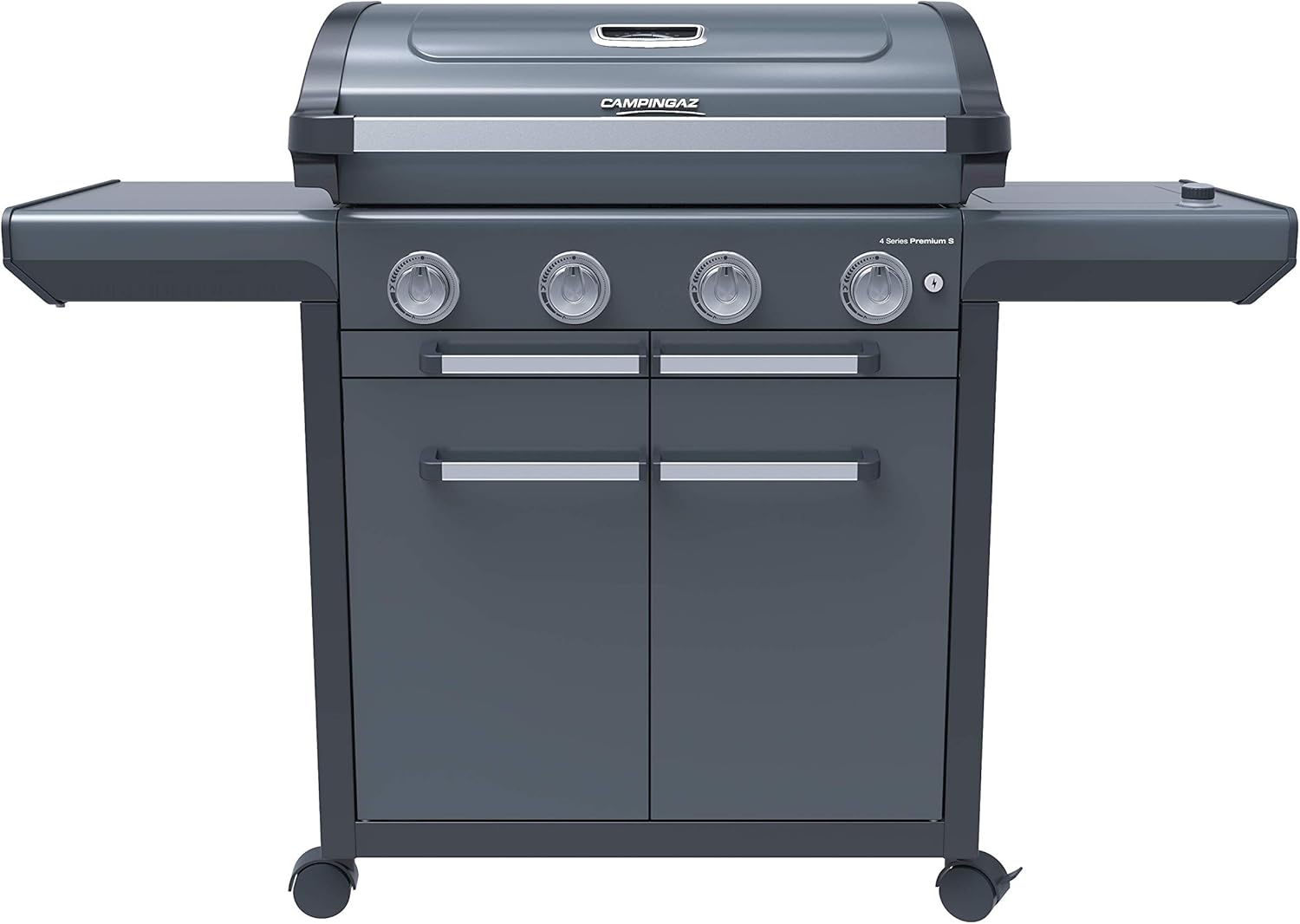 Campingaz Barbacoa de gas Serie 4 Premium S, parrilla de gas con 4 quemadores de acero inoxidable de 13,6 kW, 1 quemador lateral, tapa, termómetro, InstaClean Aqua, sistema modular culinario, cocina