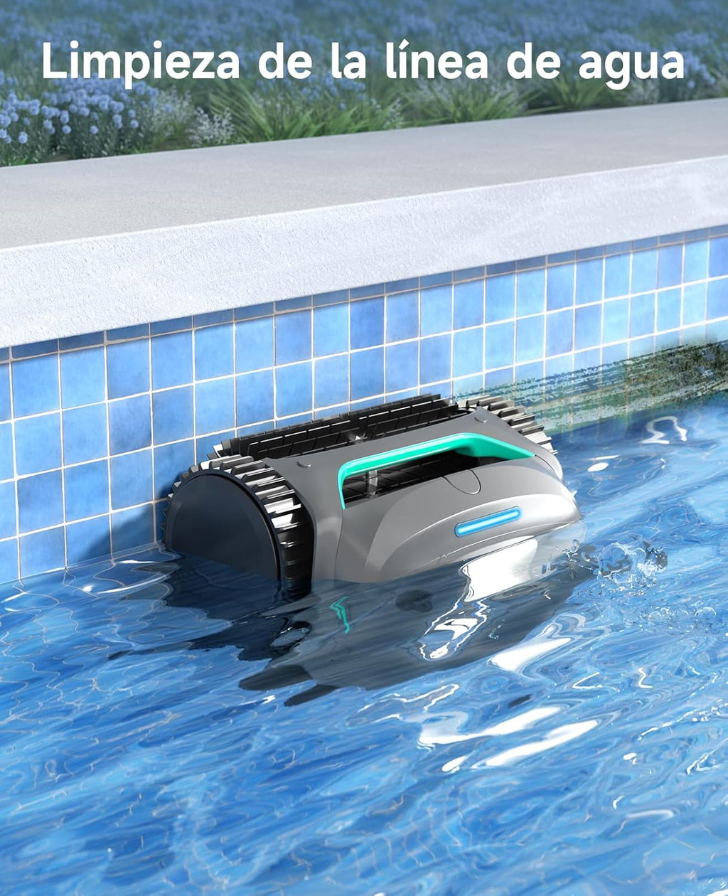 WYBOT C2 Limpiafondos Piscina, Robot Limpiafondos Piscina Inalámbrico 150㎡, Doble Filtración, 3 Motores, Succión Potente, Limpieza Paredes & Línea de Agua, 180 Min, App(Gris-Verde Gris)