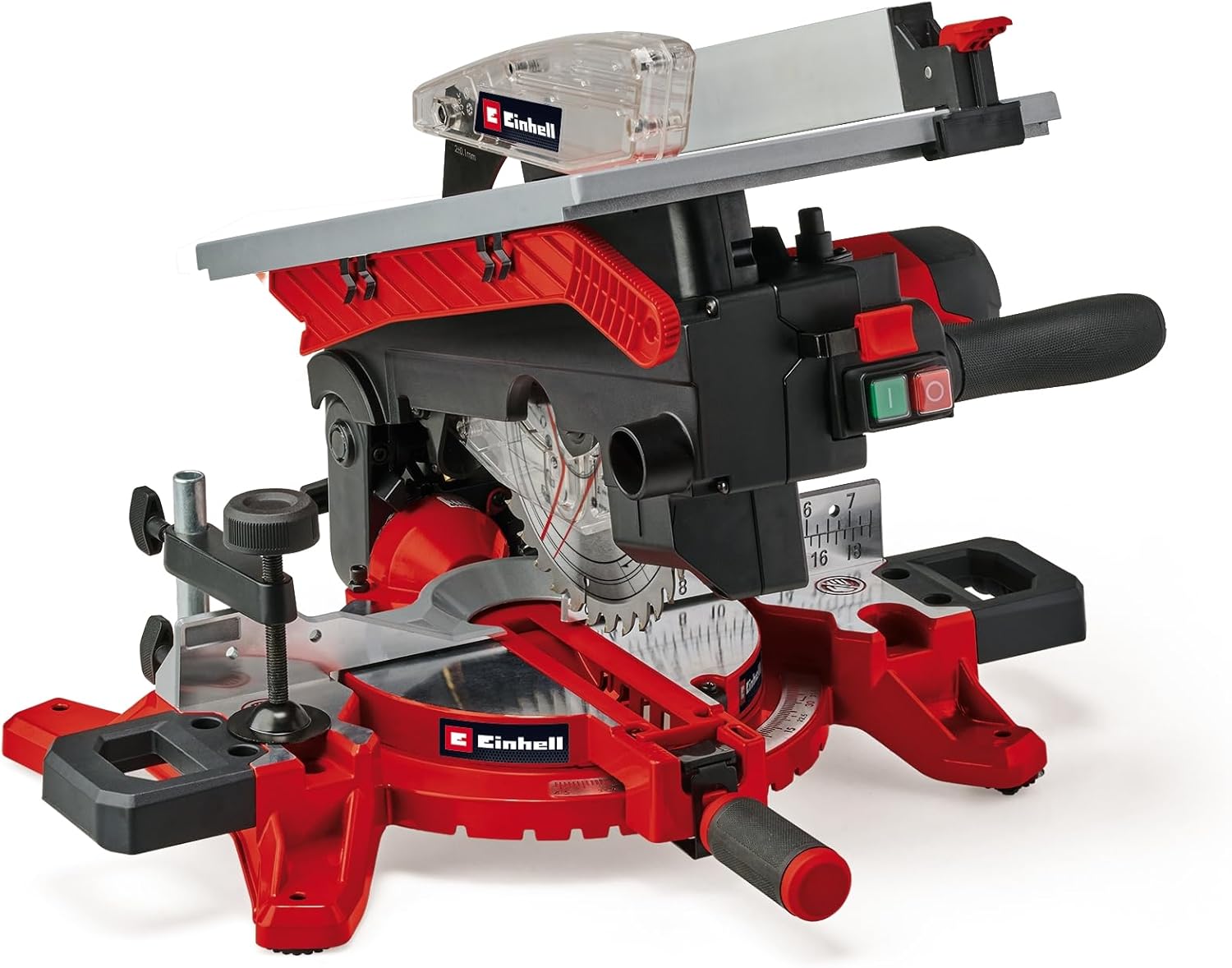 Einhell Sierra ingletadora y tronzadora y mesa TE-MS 216 T (1500W, hoja de sierra de Ø216mm, ancho de corte 120mm, profundidad 55mm, incl. láser de línea de corte, func. de sierra circular de mesa)