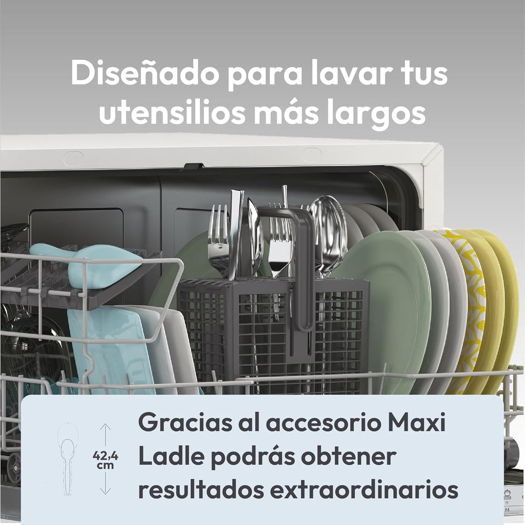 Candy CP 6E51LW Lavavajillas Pequeño y Compacto, 6 Servicios, Digital, 51DBA, 5 Ciclos, Media Carga, Inicio Diferido 3-6-9 horas, Indicador Sal y Abrillantador, Indicador Fin de Ciclo, Blanco