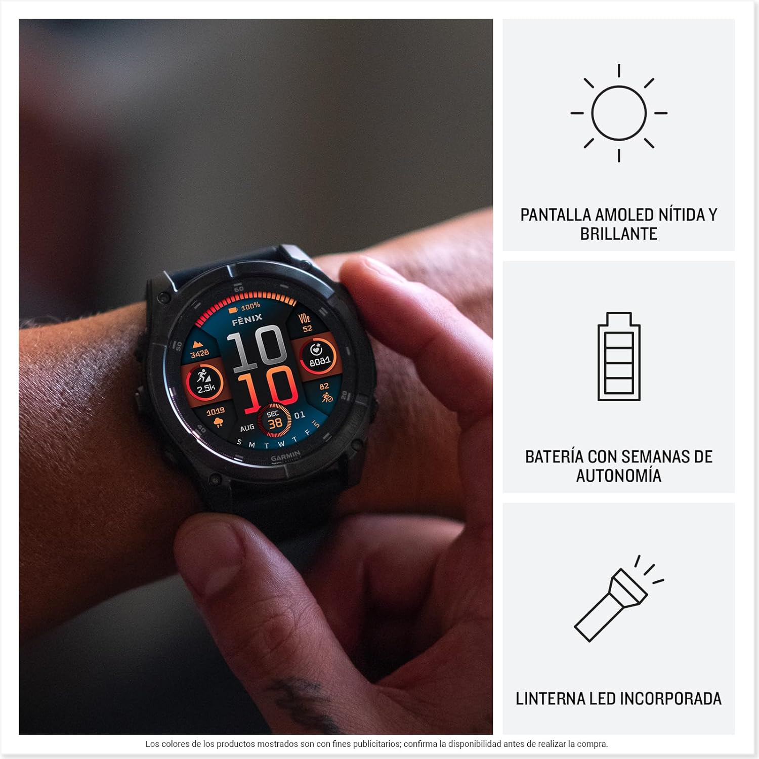 Garmin fēnix 8-51mm - Reloj de Alto Rendimiento GPS Multideporte con Pantalla táctil AMOLED, Linterna LED, Altavoz y micrófono Integrados, Mapas y hasta 29 días de autonomía, Negro