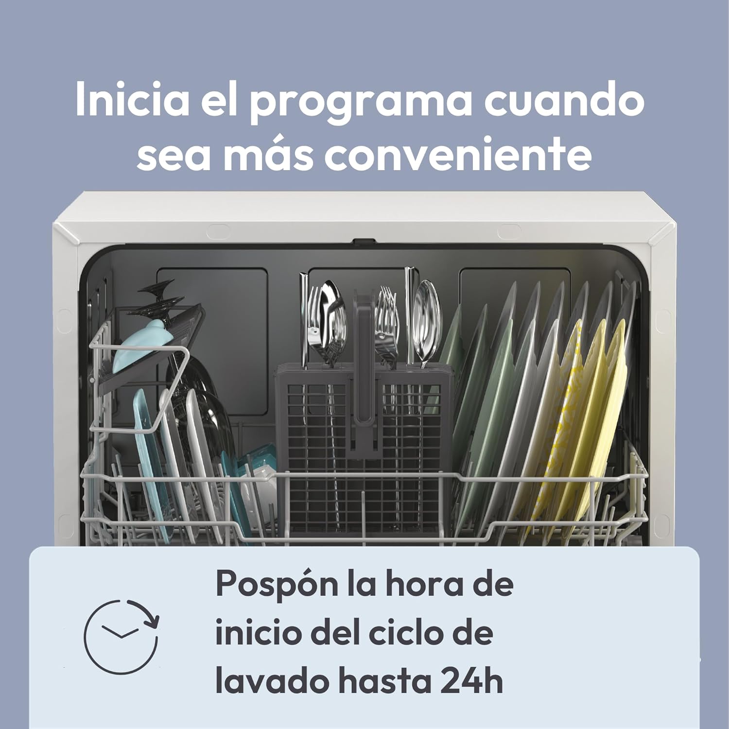 Candy CP 6E51LW Lavavajillas Pequeño y Compacto, 6 Servicios, Digital, 51DBA, 5 Ciclos, Media Carga, Inicio Diferido 3-6-9 horas, Indicador Sal y Abrillantador, Indicador Fin de Ciclo, Blanco