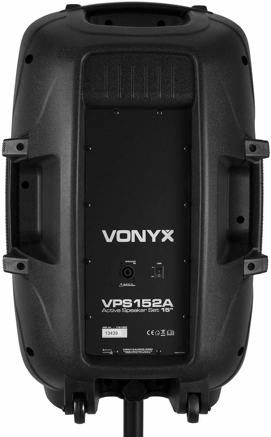 Vonyx VPS152A Powered Speakers Pack of 2 1000W Portable Active/Passive Bluetooth Speakers, 15 Inch, Wired Microphone, Remote Control, Tripods, MP3 Player with USB/SD, LEDs