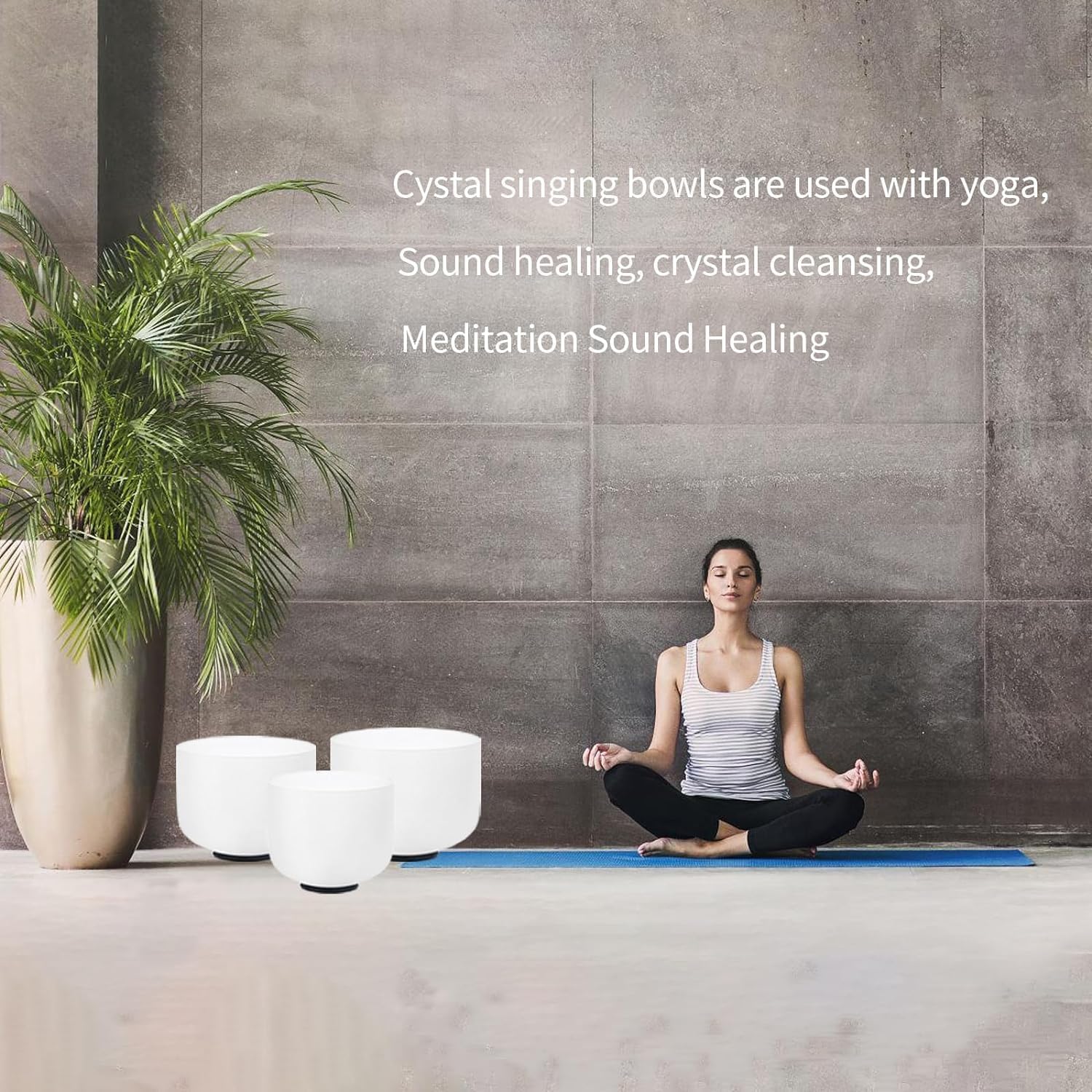 Hye-eun Juego de 3 cuencos de cristal de 15,2 a 25,4 cm, 432 Hz, 25,4 cm, 20,3 cm, para meditación, yoga, con funda de transporte, para mantener el equilibrio y terapia