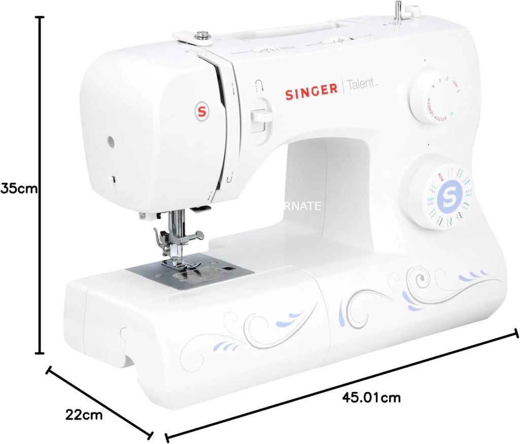 Singer Talent 3323-30 Mechanical Sewing Machine, Utility Stitches, One-Step Fully Automatic Eyelet Stitches, Zig-Zag Up to 6 mm, Automatic Threading, Professional Sewing Machine, White