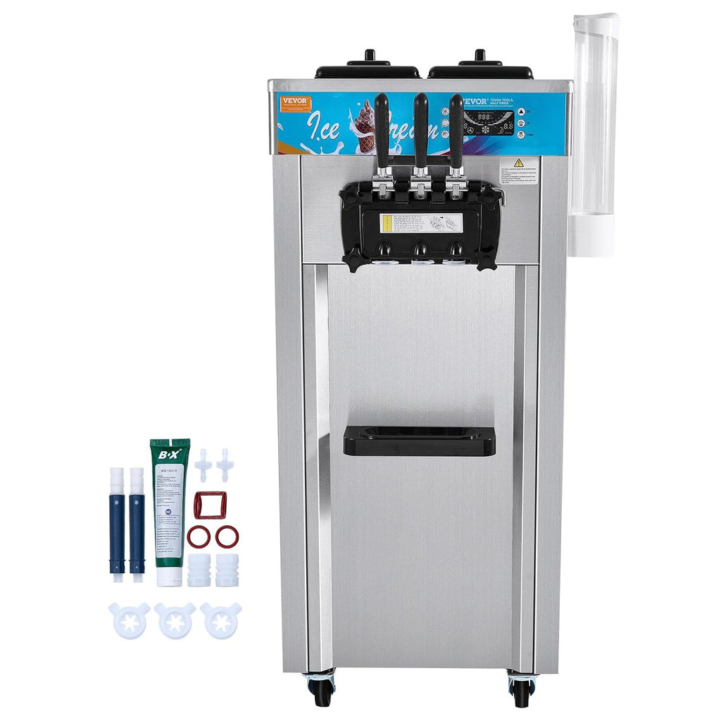 VEVOR Máquina de Helados Comercial 21-31 L/h 1500 W 3 Sabores Máquina para Hacer Helados 2 Tolvas de 5,5 L Independiente Pre-Refrigeración Limpieza Automática para Restaurante Bar Mercado Tienda