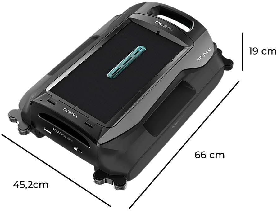Cecotec Robot Limpiapiscinas para Superficie y Línea de Flotación Conga Pooldroid AquaSkater. Carga Solar, Autonomía 16h, Cesta de 4,5L y un Filtro de 187,5μm, Navegación Sensores Ultrasónicos