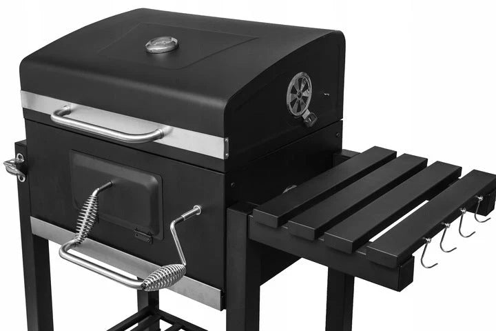 GRILL WĘGLOWY BBQ - ŻELIWNY RUSZT XXL 57 x 43 cm DUŻY ZAMYKANA POKRYWA