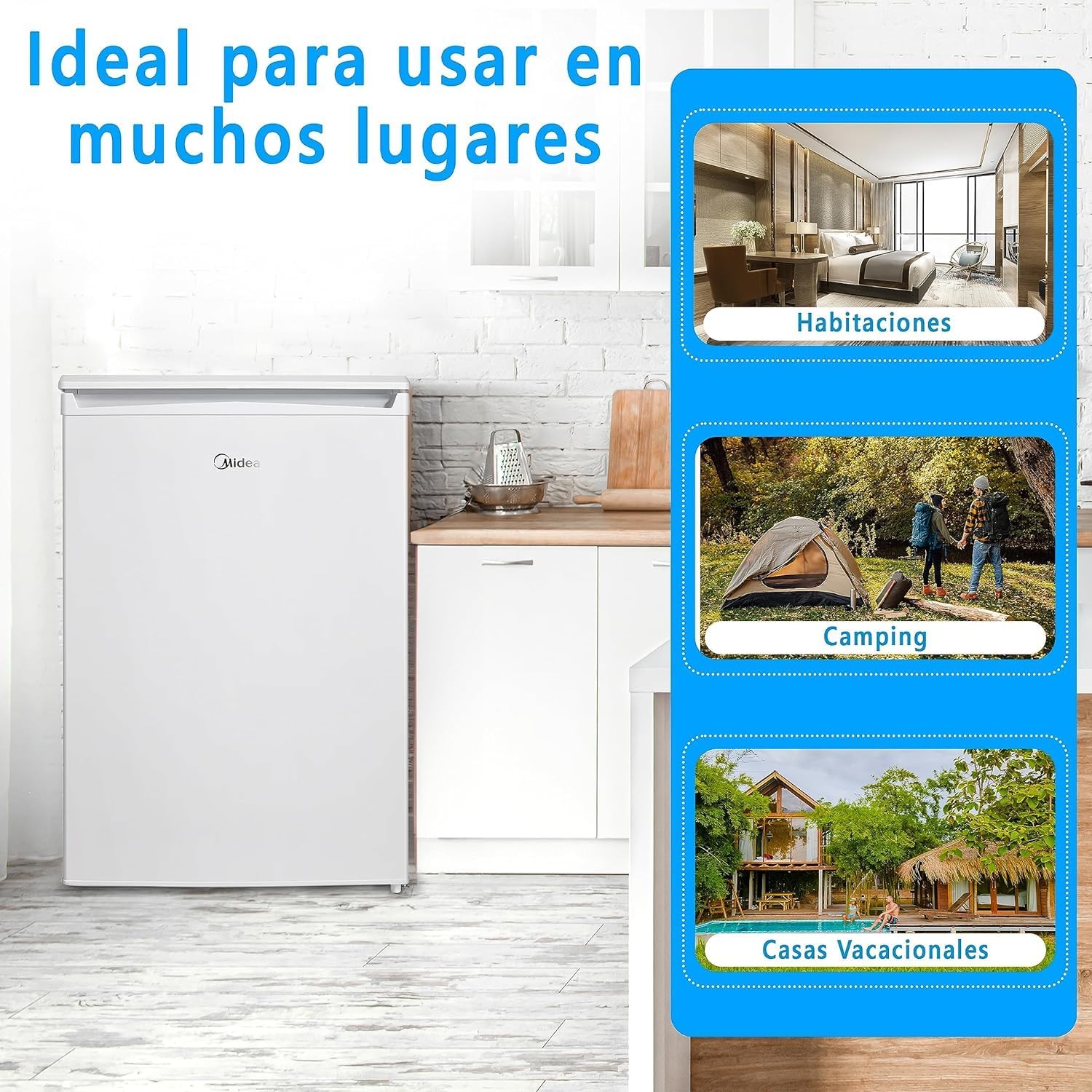 Midea Nevera pequeña 113L con Congelador - Mini frigorífico pequeño para la Habitación/Caravana/Camping - Mini Bar Bajo Consumo - Frigorifico Bajo Encimera Silencioso 39dB + Congelador -16º/-24º